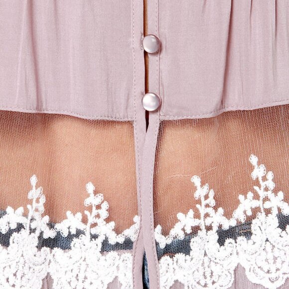 Taupe Boho Lace Accent Bohemian Style Summer Button Blouse Top NEW NWT - Picture 5 of 6
